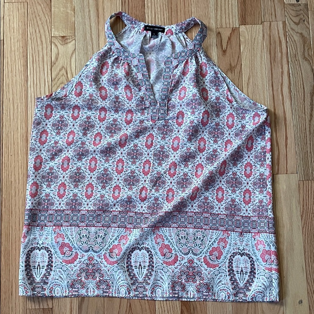 Willi Smith Sleeveless Top Womens Large Pink White Boho Paisley Flowy Casual
